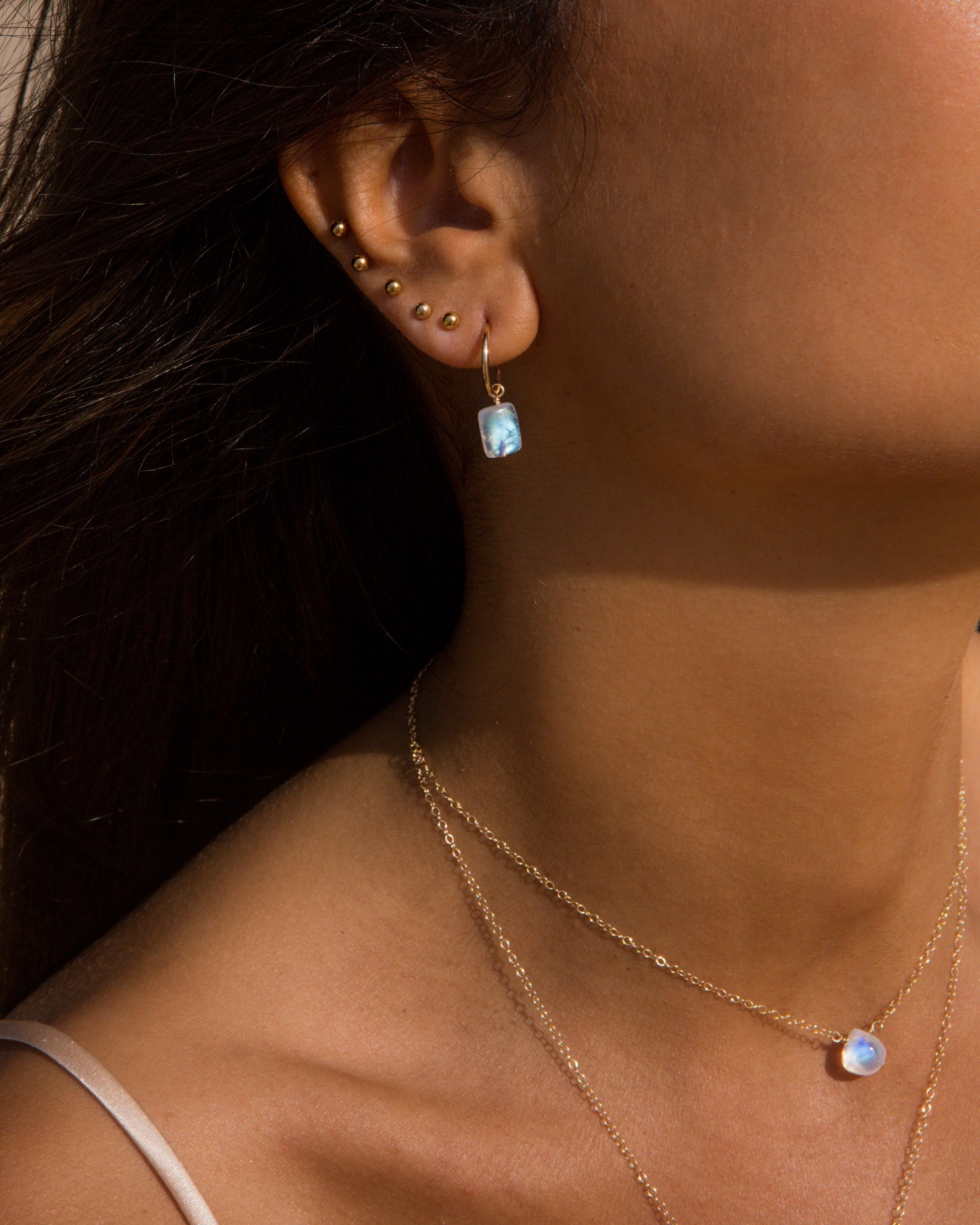 14K Gold Filled Rainbow Moonstone Hoops | Inspiration Her Jewellery