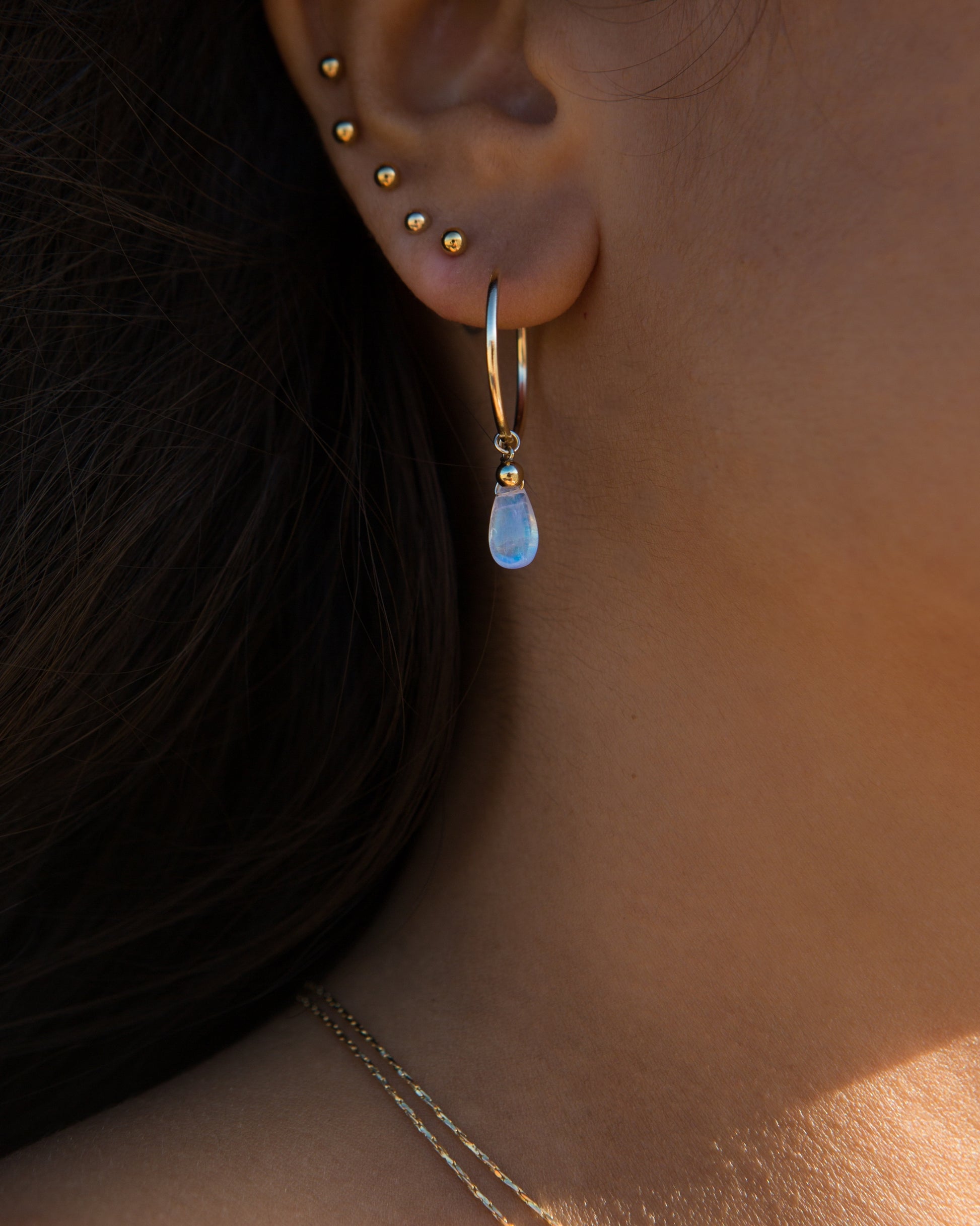 14K Gold Filled Rainbow Moonstone Hoops | Inspiration Her Jewellery