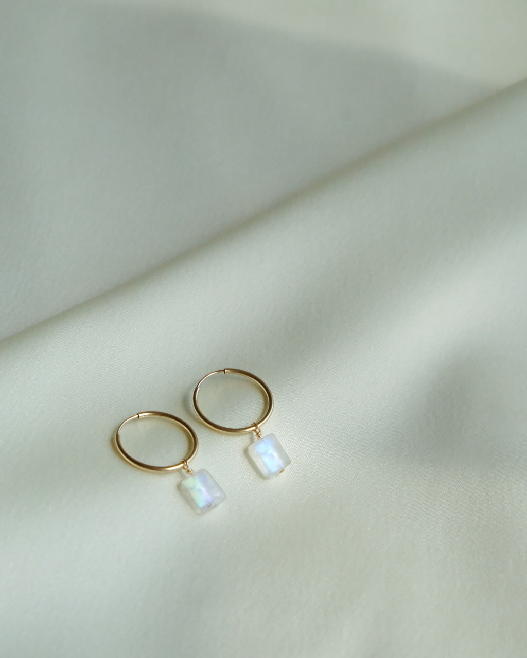 14K Gold Filled Rainbow Moonstone Hoops | Inspiration Her Jewellery