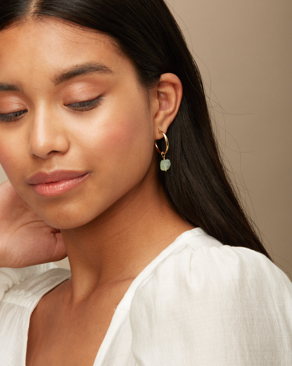 14K Gold Filled Prehnite Hoop Earrings | Inspiration Her Jewellery