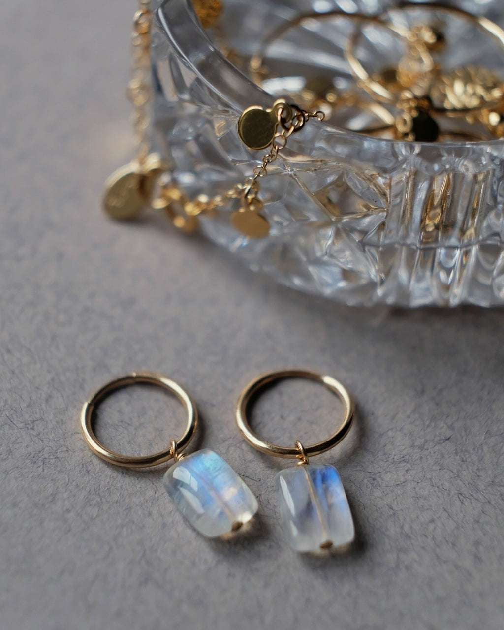 14K Gold Filled Rainbow Moonstone Hoops | Inspiration Her Jewellery