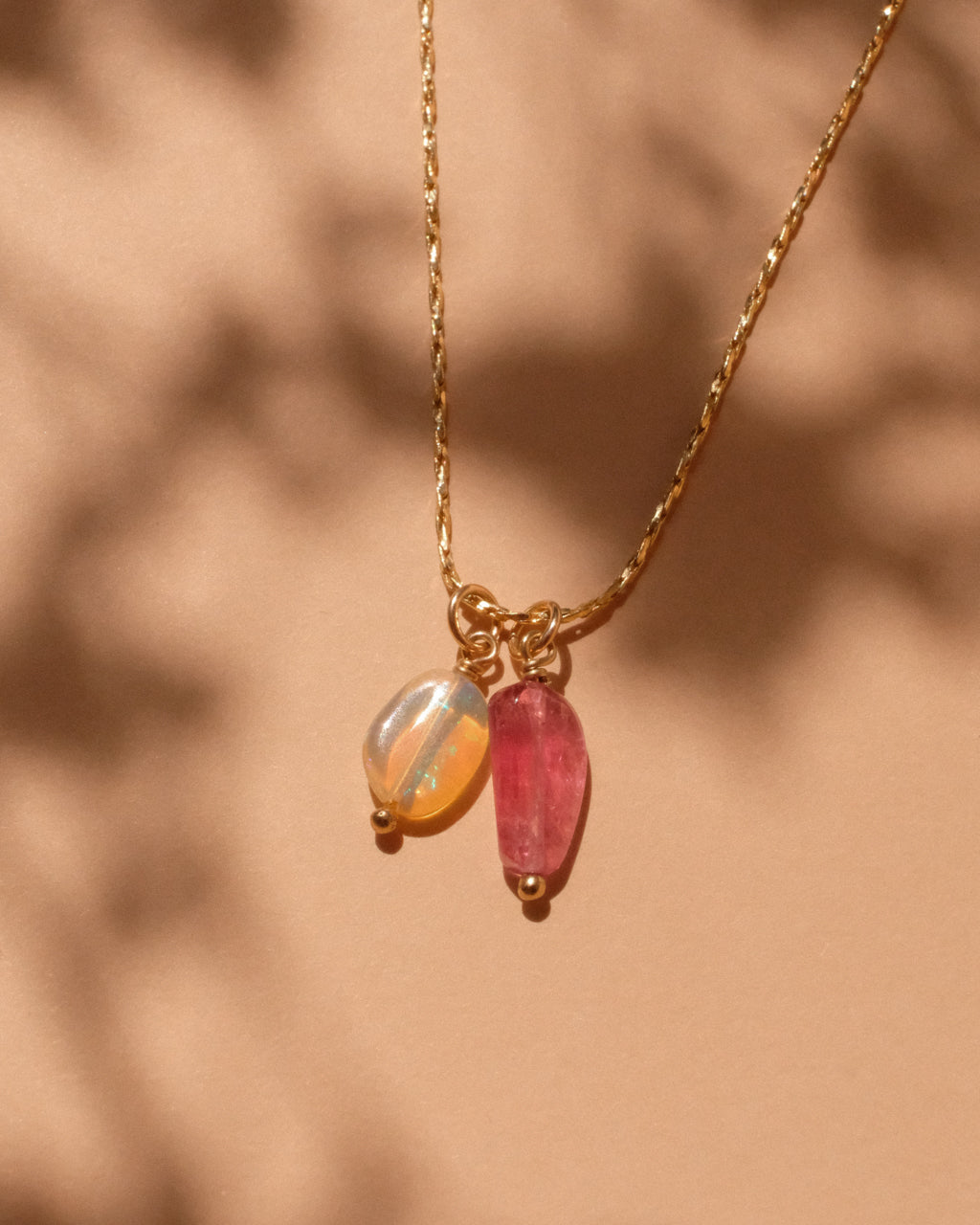 Pink Tourmaline, Opal & Aquamarine Gold Pendant – Arkadia Designs